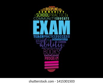 EXAM light bulb word cloud, education concept background