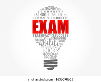 EXAM light bulb word cloud, education concept background