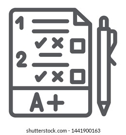 Exam line icon, questionnaire and form, task sign, vector graphics, a linear pattern on a white background, eps 10.