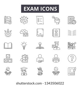 Exam line icons for web and mobile design. Editable stroke signs. Exam  outline concept illustrations