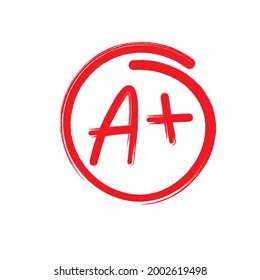 Exam mark A plus grunge icon. Clipart image isolated on white background.