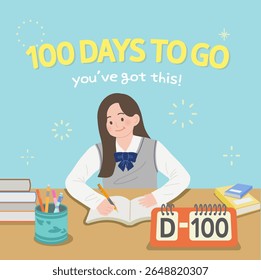 Exam Motivation Poster – Girl Studying with '100 Days to Go' Message