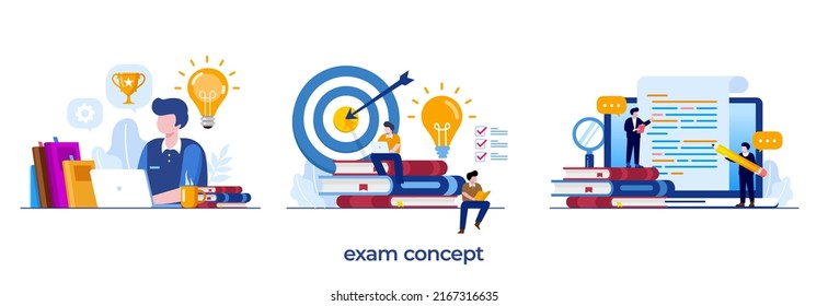 exam, online test and checking answers, examination, test, quiz, flat vector illustration vector