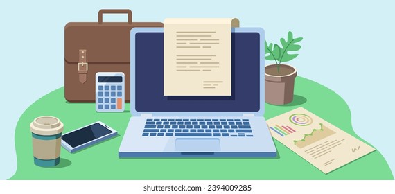 Exam online test quiz modern illustration, Questionnaire education table desk. Study desk or businessman's desk