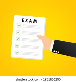 Exam paper banner. School examination. Pass the exam. Vector on isolated background. EPS 10