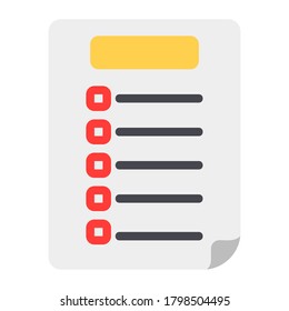 Exam paper icon vector illustration in flat style for any projects, use for website mobile app presentation