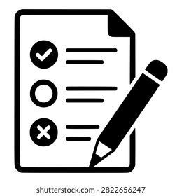 Exam Paper with Multiple Choice Answers and Pencil, Black Vector Silhouette for Education, Testing and Student Assessment