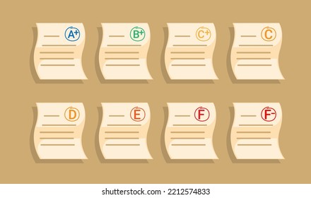 Exam Paper Student Test Result Collection Set Illustration Vector