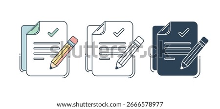 Exam paper vector icon,  Flat pastel  subtle outline, friendly  modern.