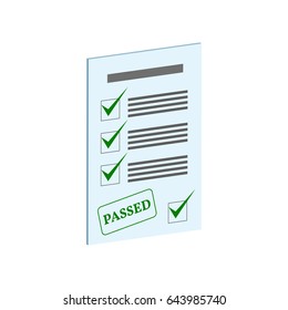 Exam Pass symbol. Flat Isometric Icon or Logo. 3D Style Pictogram for Web Design, UI, Mobile App, Infographic. Vector Illustration on white background.