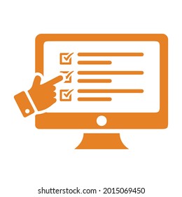 Exam, questionnaire, online icon. Orange color design.