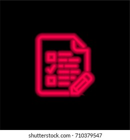 Exam red glowing neon ui ux icon. Glowing sign logo vector