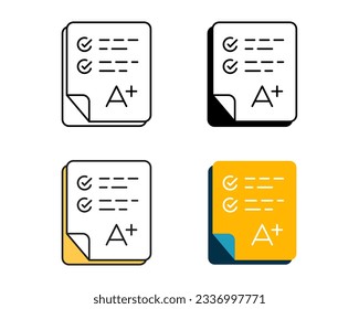 exam result icon vector design in 4 style line, glyph, duotone, and flat