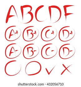 exam result icons, grade marks and tick marks