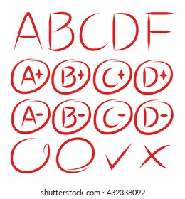 exam result icons, grade marks and tick marks