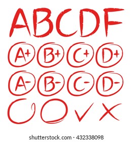 exam result icons, grade marks and tick marks