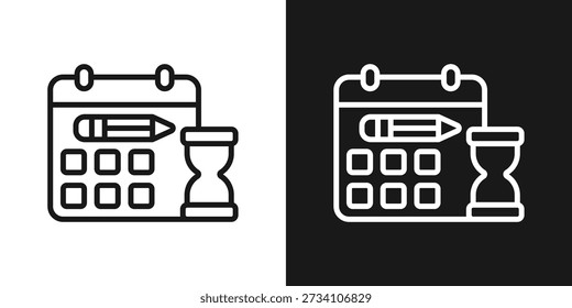 Prüfzeitplan-Symbol in schwarz-weißem Linienstil