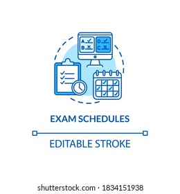 Exam Schedules Concept Icon. Examination Dates. Educational Plan. Midterms. Academic Calendar Idea Thin Line Illustration. Vector Isolated Outline RGB Color Drawing. Editable Stroke