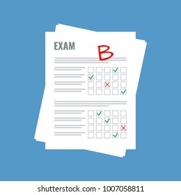 Exam Sheet With B Grade, Flat Design