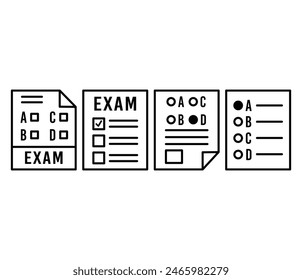 Prüfungsblatt Dokument Papier Schule Symbole Vektorgrafik Design Einfache Linie Schwarz Weiß Symbol Kollektionen Sets Isoliert