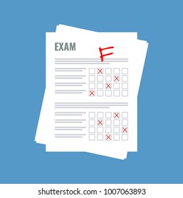 Exam Sheet With F Grade, Flat Design