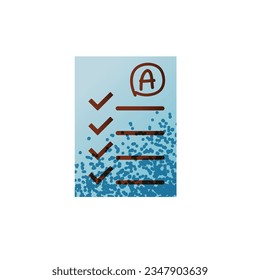 Exam sheet with A grade icon isolated on white background vector illustration