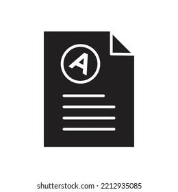 Exam sheet with A grade simple icon design. Test result paper icon. isolated on white background. vector illustration