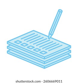 Exam Sheet isometric 3D blue color icon, mini illustration. use for modern concept, print, UI, UX kit, web and app development. Vector EPS 10, related to learning and education, science