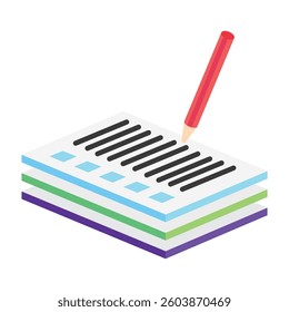Exam Sheet isometric 3D icon, mini illustration. use for modern concept, print, UI, UX kit, web and app development. Vector EPS 10, related to learning and education, science