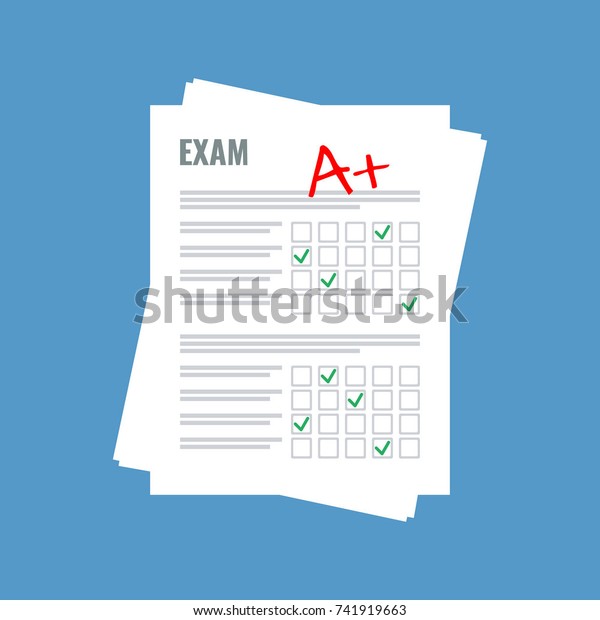 exam sheet with A\
plus grade, flat design