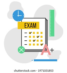 exam sheet with A plus grade, thin line art design