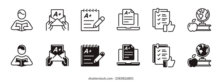 exam test icon line set education school quiz assessment questionnaire score pass grade signs vector outline illustration 