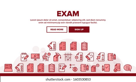 Exam Test Landing Web Page Header Banner Template Vector. Examination Test List And Notebook, Online Education, Question Mark And Pencil Illustration