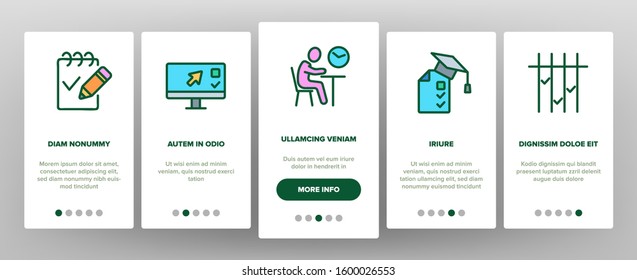 Exam Test Onboarding Mobile App Page Screen Vector. Examination Test List And Notebook, Online Education, Question Mark And Pencil Illustrations