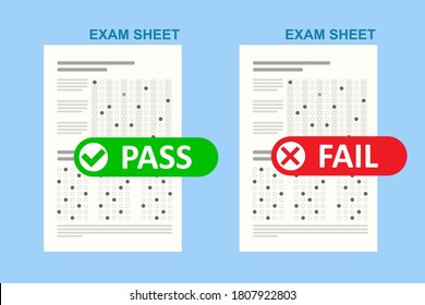 Exam Test Pass Or Fail. School And Education. Test Score Sheet With Answers