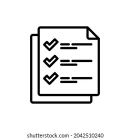 Icono de línea delgada de examen: con marcas de verificación. Ilustración vectorial moderna.