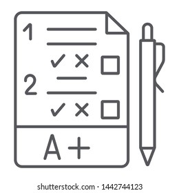 Exam thin line icon, questionnaire and form, task sign, vector graphics, a linear pattern on a white background, eps 10.