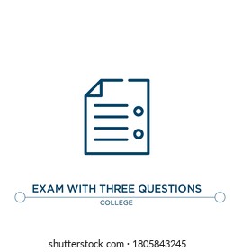 exam with three questions vector line icon. Simple element illustration. exam with three questions outline icon from college concept. Can be used for web and mobile
