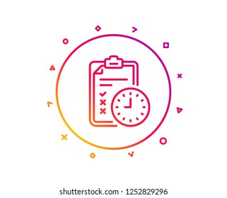 Exam time line icon. Checklist sign. Gradient pattern line button. Exam time icon design. Geometric shapes. Vector