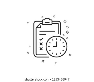 Exam time line icon. Checklist sign. Geometric shapes. Random cross elements. Linear Exam time icon design. Vector