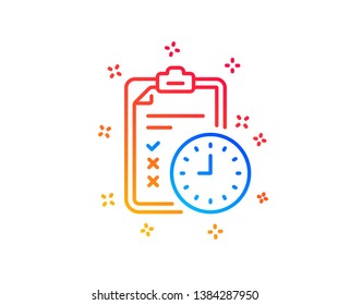 Exam time line icon. Checklist sign. Gradient design elements. Linear exam time icon. Random shapes. Vector