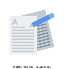 Exam Vector for School Test and Educational Assessment. Paper and pencil illustration for academic evaluation and quizzes. Flat Icon