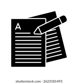 Exam Vector for School Test and Educational Assessment. Paper and pencil illustration for academic evaluation and quizzes. Glyph Icon