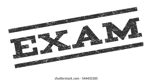 Exam watermark stamp. Text tag between parallel lines with grunge design style. Rubber seal stamp with dirty texture. Vector gray color ink imprint on a white background.