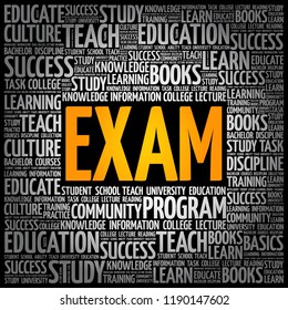 EXAM word cloud collage, education concept background