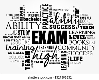 EXAM word cloud collage, education concept background