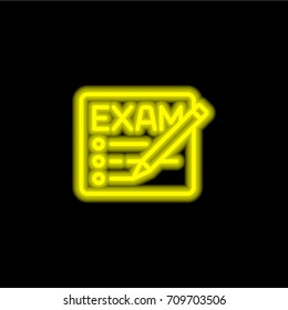 Exam yellow glowing neon ui ux icon. Glowing sign logo vector