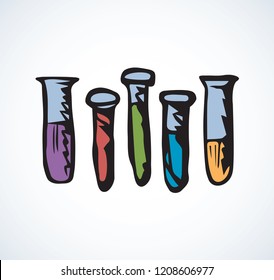 Examination analyse vial jar contain solution isolated on white background. Web modern outline logo concept. Bright color ink line hand drawn symbol sketch in retro doodle contour style pen on paper