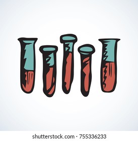 Examination analyse vial jar contain solution isolated on white background. Web modern outline logo concept. Bright color ink line hand drawn symbol sketch in retro doodle contour style pen on paper