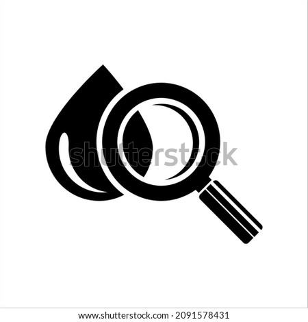 Examination of blood samples for viruses, AIDS, and HIV. Laboratory blood tests. Medical diagnostics using a blood drop sample. Solid vector black icon isolated on white background.